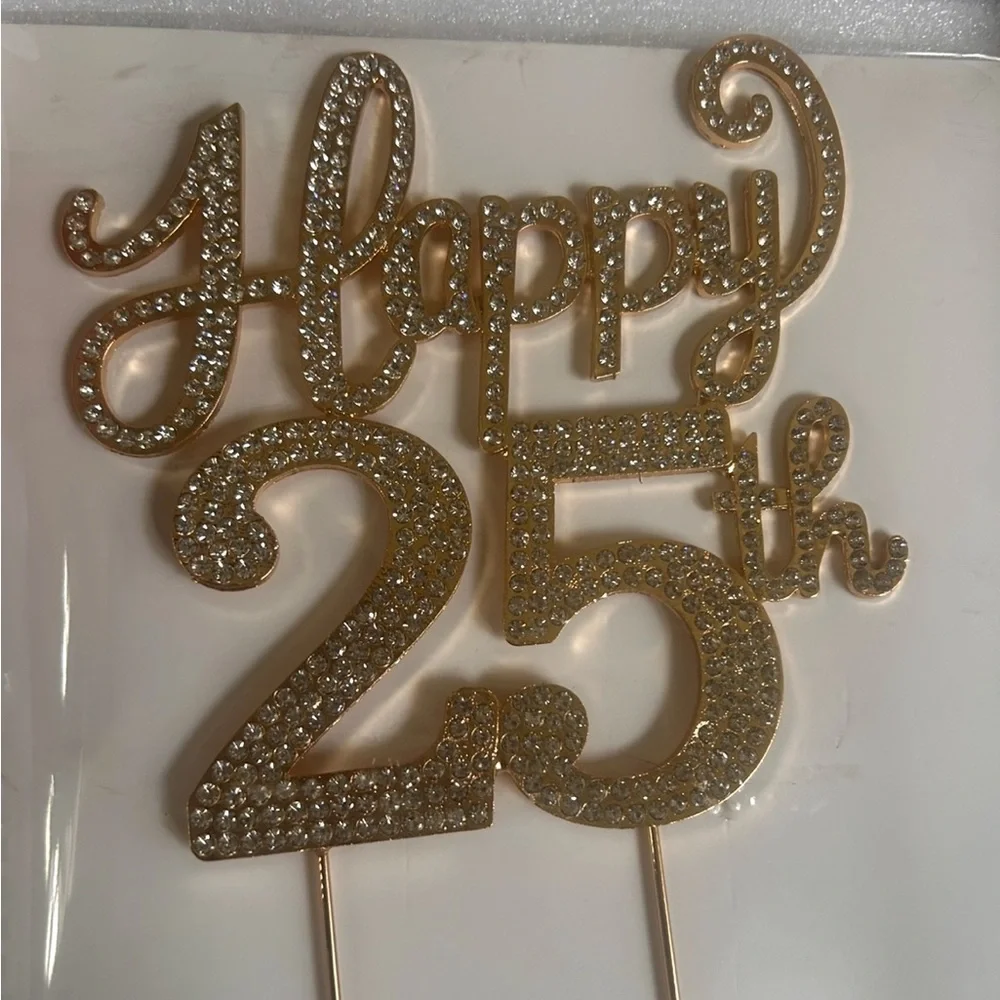 Gold Happy 25th Birthday Cake Topper